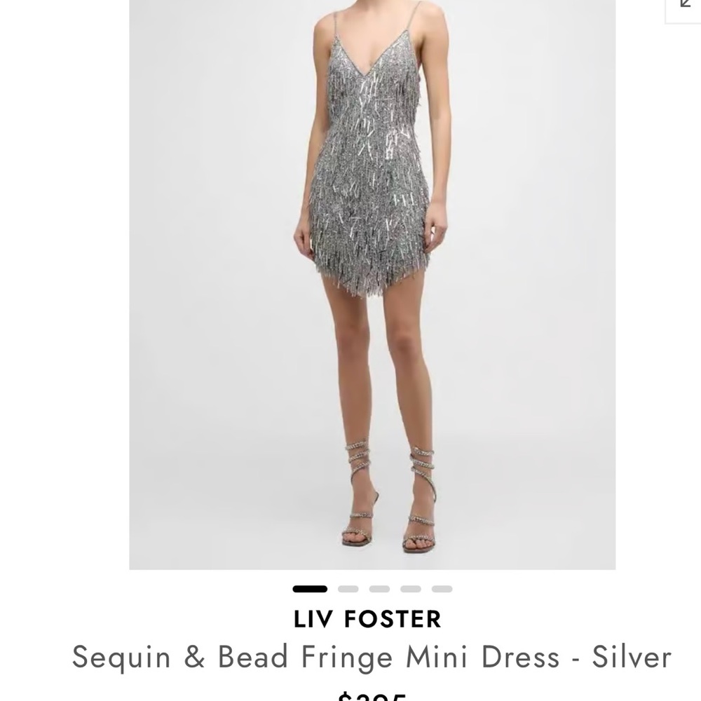 Liv Foster Silver Sequin & Bead Fringe Mini Dress